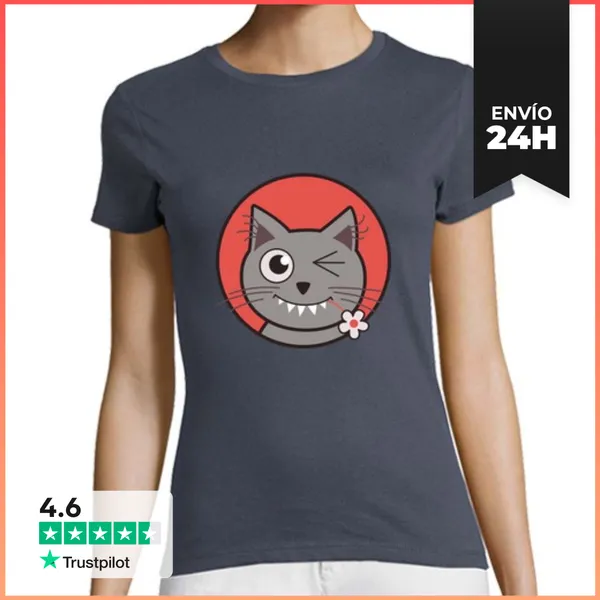 Camiseta Mujer Clásica Camiseta Del Gato De Guiño Lindo