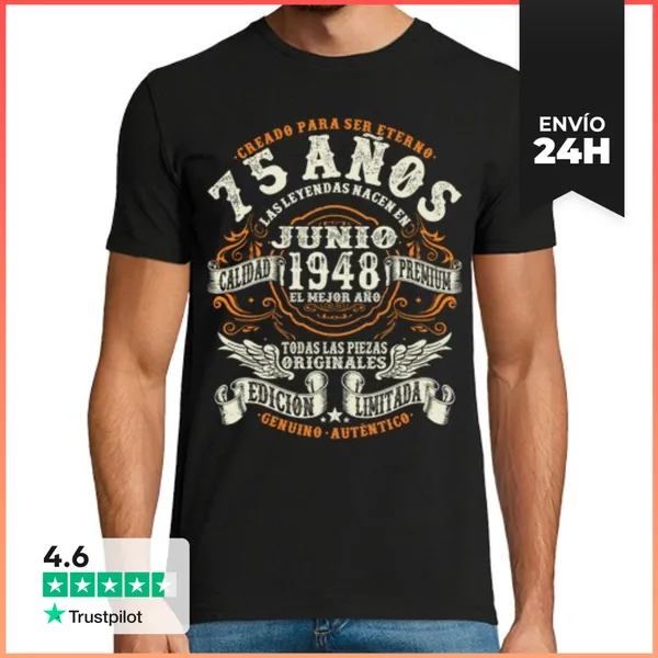 Camiseta Hombre Clásica 75 Años - Cumpleaños Junio 1948