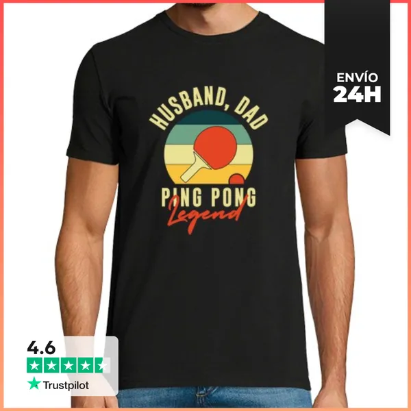 Camiseta Hombre Clásica Marido Papá Ping Pong Leyenda Mesa