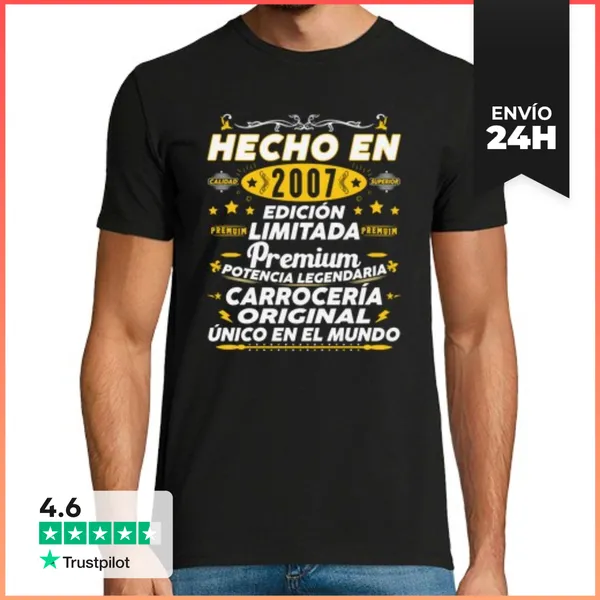 Camiseta Hombre Clásica Hecho En 2007 Aniversario Regalo