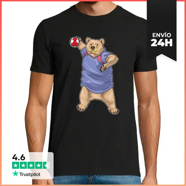 Camiseta Hombre Clásica Jugador De Balonmano Oso Balonmano