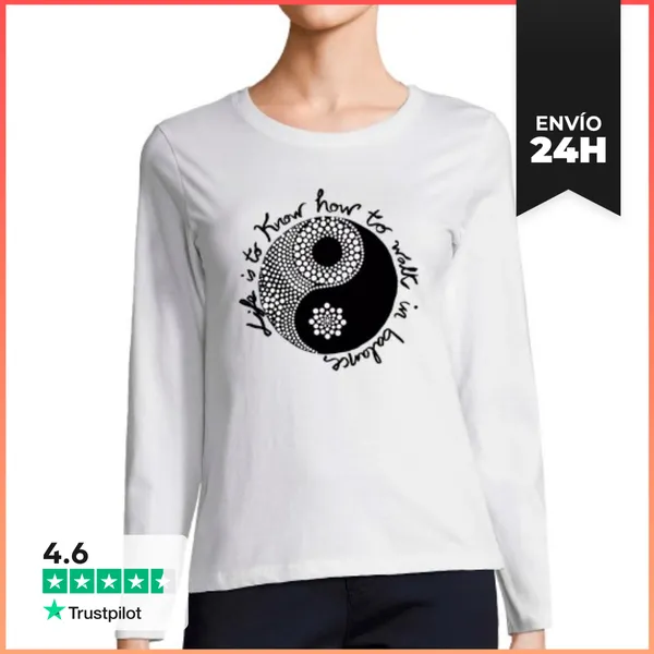 Camiseta Mujer Manga Larga Camiseta Mandala Ying Yang Mujer,