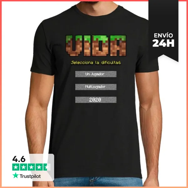 Camiseta Hombre Clásica 2020 Vida Dificultad Minecraft