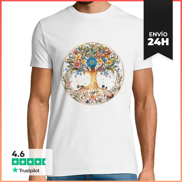 Camiseta Hombre Clásica Árbol De La Vida Vintage Retro