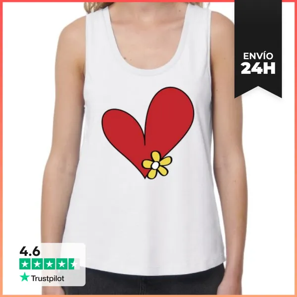 Camiseta Mujer Sin Mangas, Loose Fit CORAZON FLOR LaTostadora