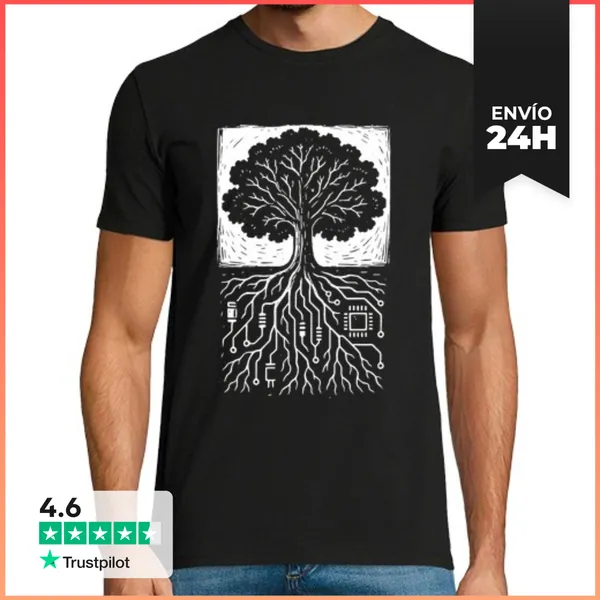 Camiseta Hombre Clásica Música Electrónica De Raíces De Árboles
