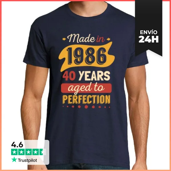 Camiseta Hombre Clásica Made In 1986, 40 Years Aged To Perfection