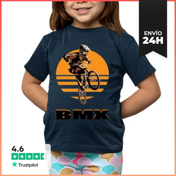 Camiseta Clásica Para Niños Niño, Manga Corta, Azul Marino, Bmx
