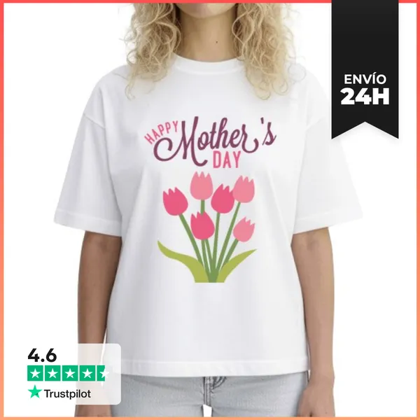 Camiseta Mujer Boxy Feliz Día De Las Madres Ramo De Tulipanes