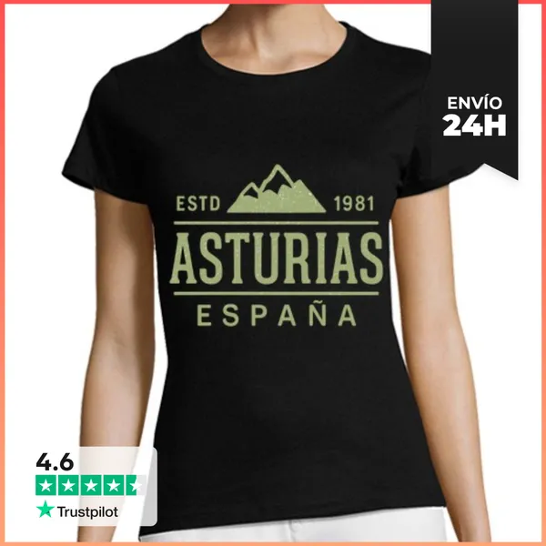 Camiseta Mujer Clásica Asturias Vintage Asturiano Montaña Norte
