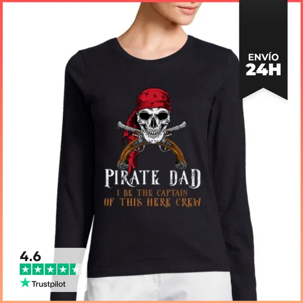 Camiseta Mujer Manga Larga Papá Pirata Yo Soy El Capitán