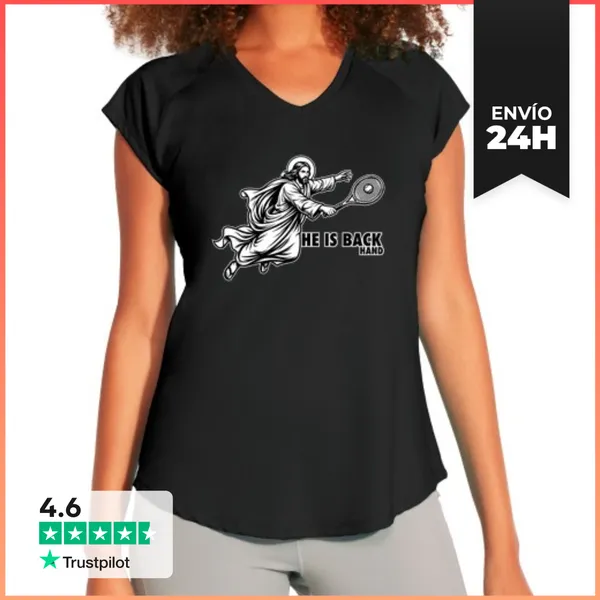 Camiseta Deportiva Mujer Jesús Tenis Sátira - Él Ha Vueltomano