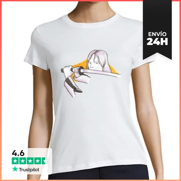 Camiseta Mujer Clásica Mujer, Manga Corta, Blanca, Calidad