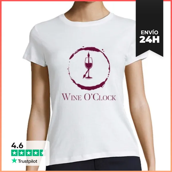 Camiseta Mujer Clásica Camiseta Mujer Vino O Reloj LaTostadora