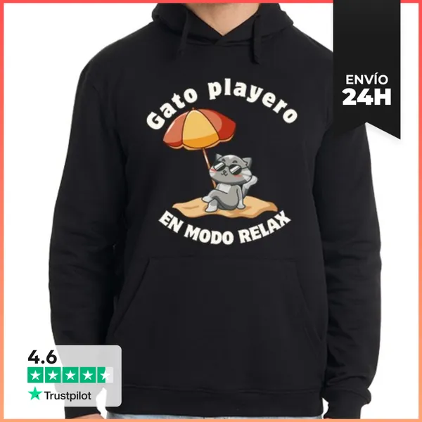 Sudadera Unisex Con Capucha Gato Playero En Modo Relax