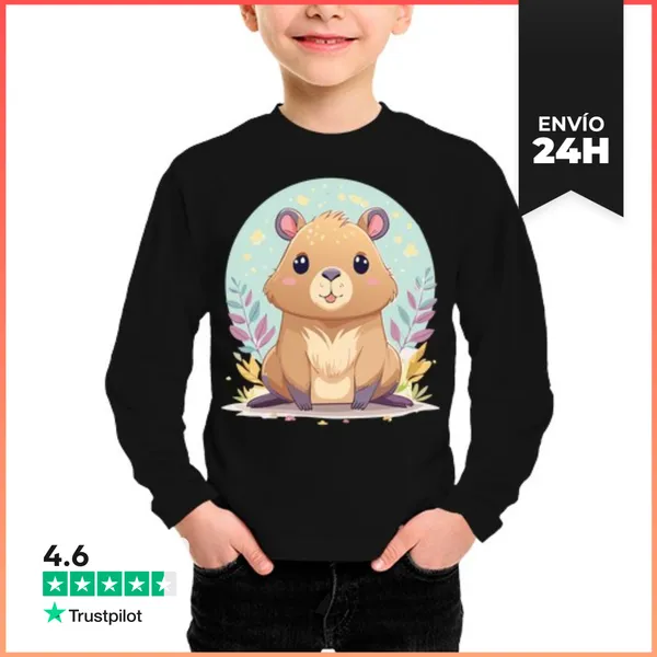 Camiseta Manga Larga Para Niños Capibara Kawaii LaTostadora