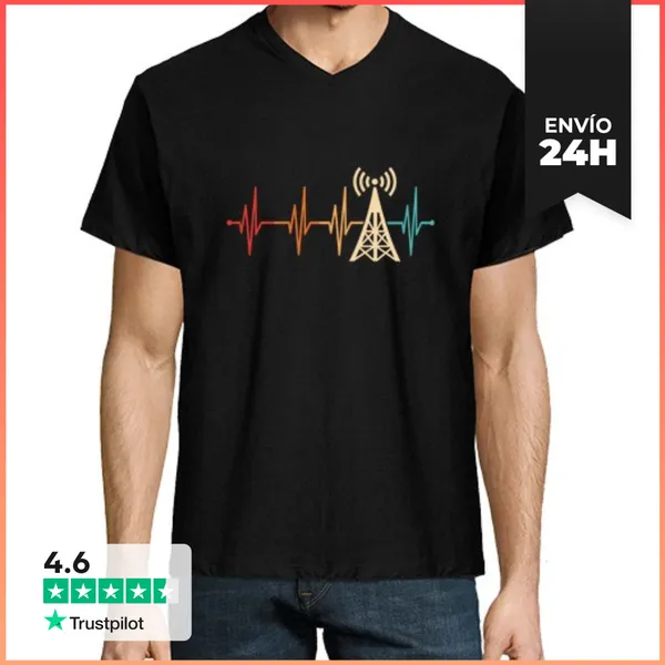 Camiseta Hombre, Cuello Pico Radioaficionado Herzfrequenz