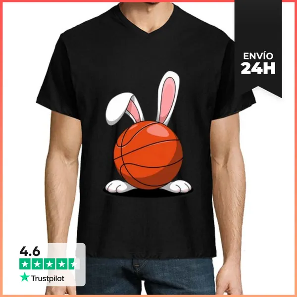 Camiseta Hombre, Cuello Pico Divertido Diseño De Baloncesto De