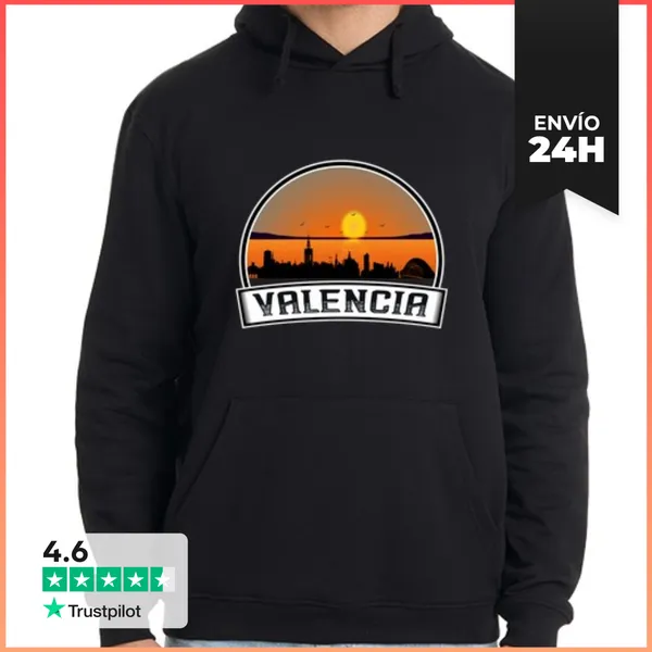 Sudadera Unisex Con Capucha Valencia Skyline Atardecer