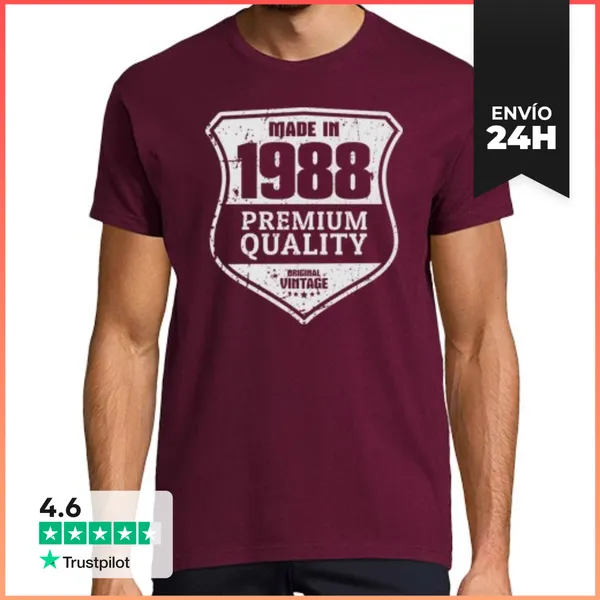 Camiseta Hombre Clásica 1988, Premium Quality, 37 Años