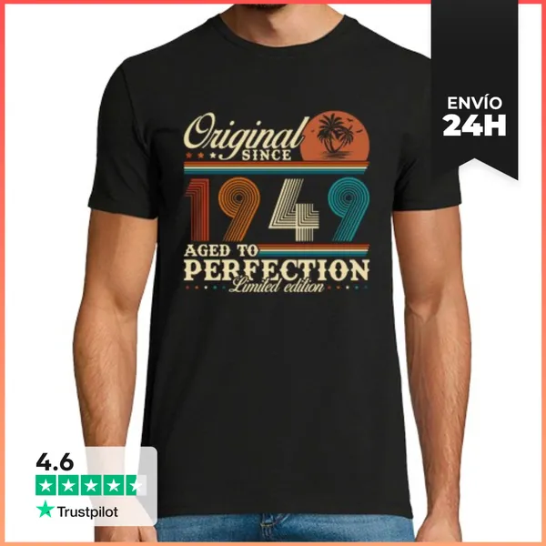 Camiseta Hombre Clásica 1949 Vintage Retro Aniversario Regalo