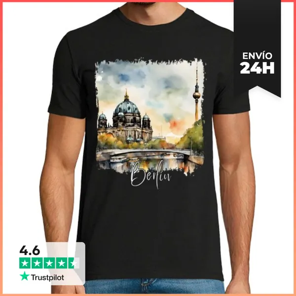 Camiseta Hombre Clásica Acuarela De Berlín, Berlín Alemania