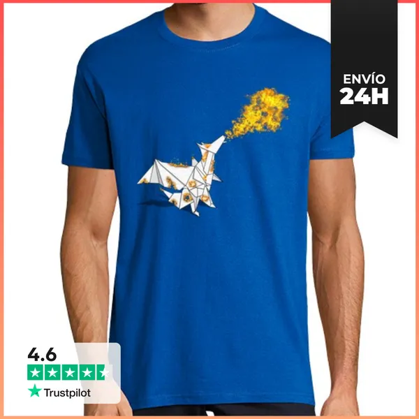 Camiseta Hombre Clásica Dragón Origami En Llamas LaTostadora
