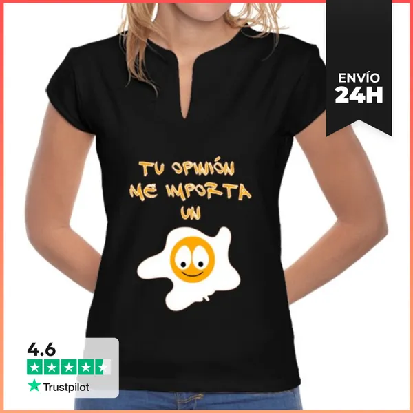 Camiseta Mujer Cuello Mao Tu Opinión Me Importa Un Huevo