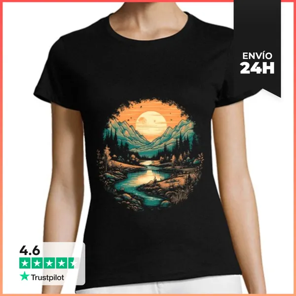 Camiseta Mujer Clásica Atardecer Rios Y Montaña LaTostadora