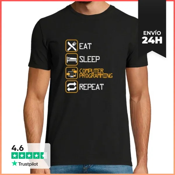 Camiseta Hombre Clásica Comer Dormir Programación De Computadoras