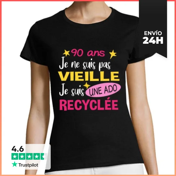 Camiseta Mujer Clásica 90 Años Regalo De Cumpleaños Humor Abuela