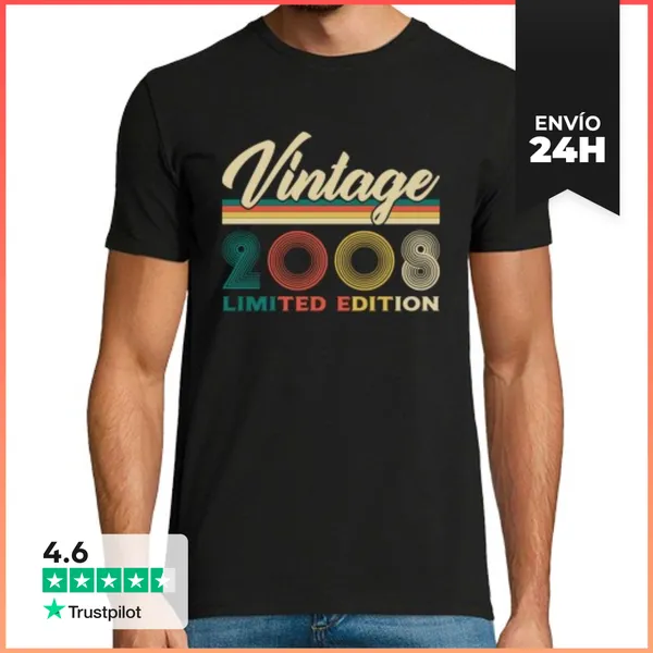 Camiseta Hombre Clásica 18 Años 2008 Vintage Cumpleaños Retro