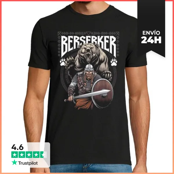 Camiseta Hombre Clásica Berserker Mitología Nórdica Guerrero Vi