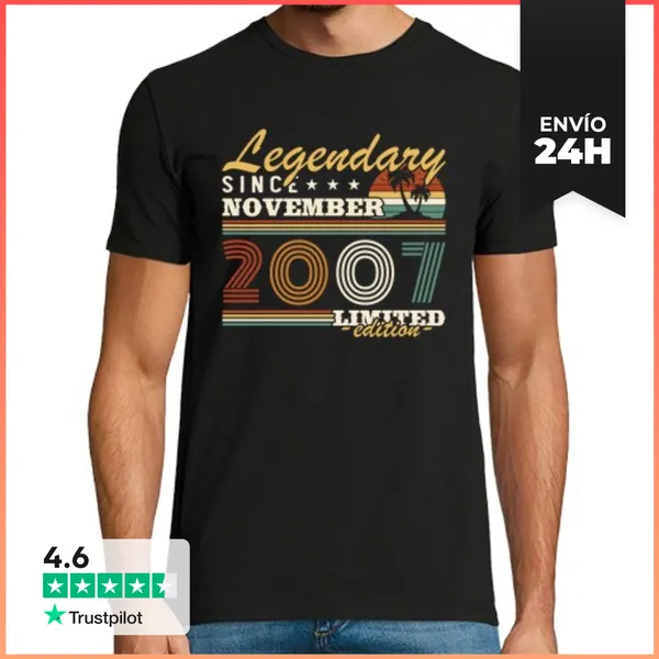 Camiseta Hombre Clásica Noviembre 2007 Vintage Cumpleaños Retro