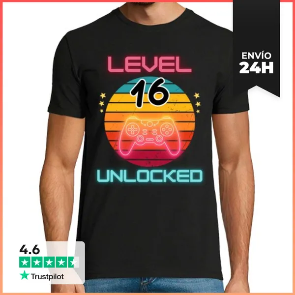 Camiseta Hombre Clásica Camiseta Nivel 16 Desbloqueado - Regalo