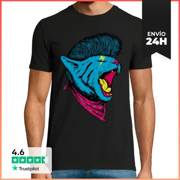 Camiseta Hombre Clásica Gato Punk LaTostadora