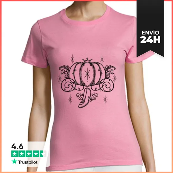 Camiseta Mujer Clásica Mujer, Manga Corta, Rosa, Calidad Premium
