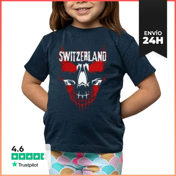 Camiseta Clásica Para Niños Calavera Suiza, Bandera Suiza Grunge