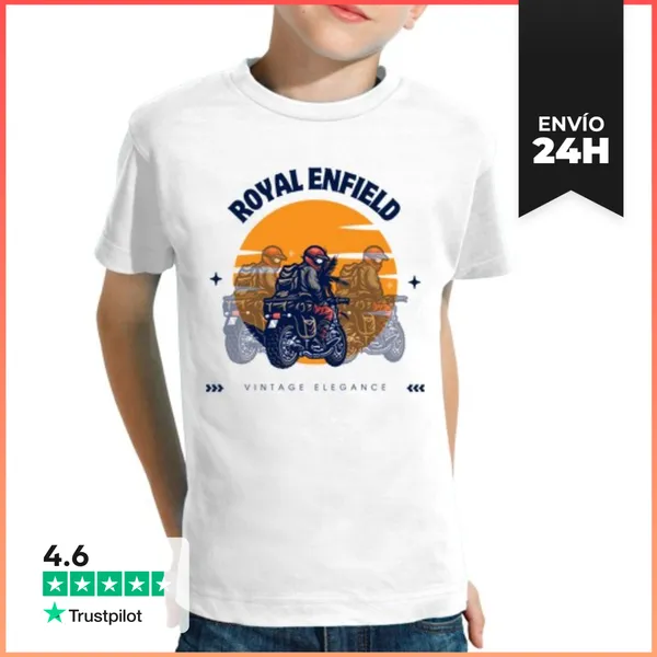 Camiseta Clásica Para Niños Royal Enfield Retro Vintage -