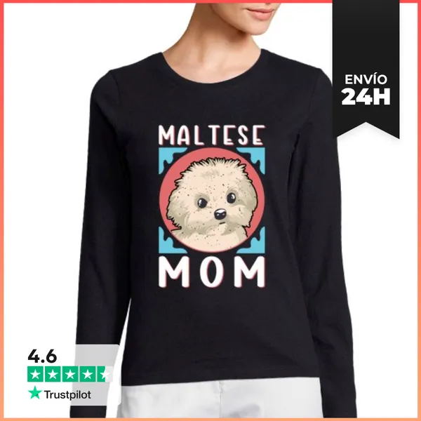 Camiseta Mujer Manga Larga Mamá Maltesa Dueña Del Perro Maltés