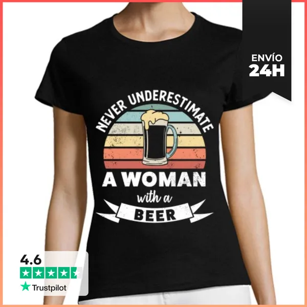 Camiseta Mujer Clásica Mujer Con Un Regalo De Beber Cerveza Di
