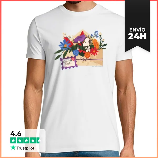 Camiseta Hombre Clásica Snoopy Carta De Flores LaTostadora