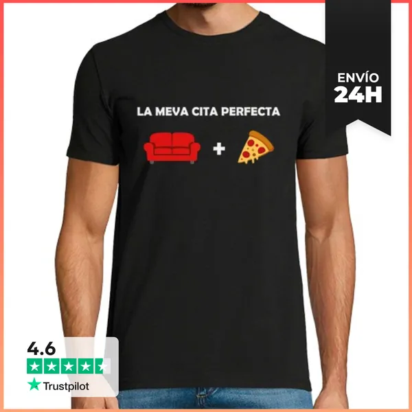 Camiseta Hombre Clásica LA CITA PERFECTA SOFA I PIZZA LaTostadora