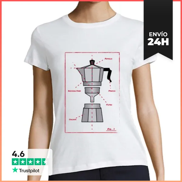 Camiseta Mujer Clásica Esquema De Cafetera Italiana LaTostadora