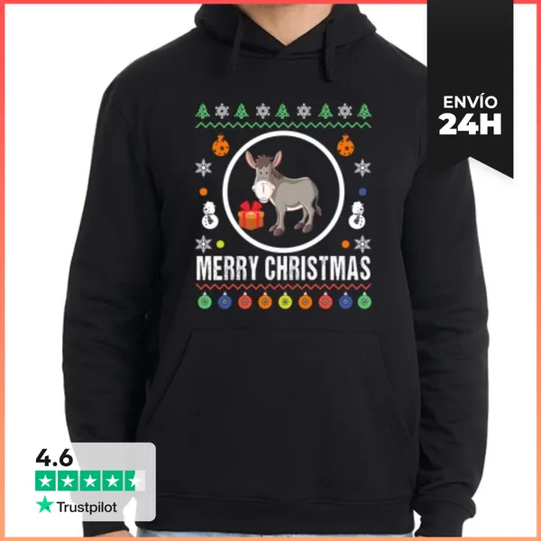 Sudadera Unisex Con Capucha Feliz Navidad Burro Feo Suéter