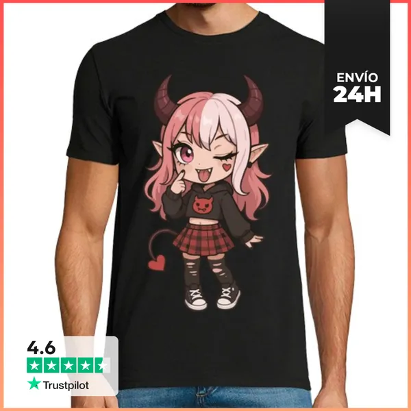Camiseta Hombre Clásica Chica Demonio Kawaii Gótica LaTostadora