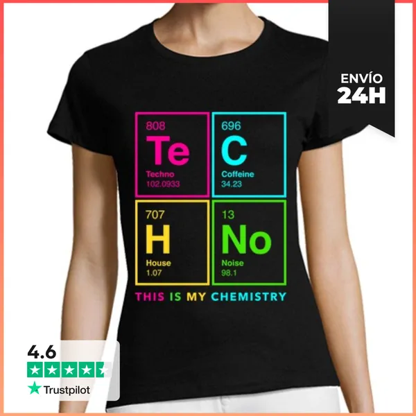Camiseta Mujer Clásica Tech No Tabla Periódica De Techno Edm Rave