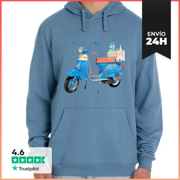 Sudadera Unisex Con Capucha Scooter Azul Vintage Y Caja De
