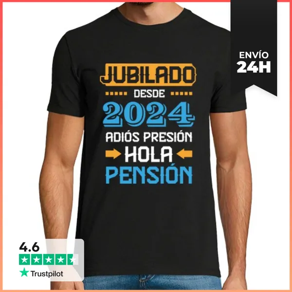 Camiseta Hombre Clásica Jubilado Desde 2024, Adiós Presión Hola