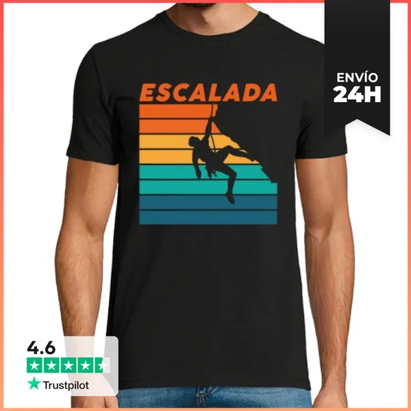 Camiseta Hombre Clásica Escalada Montañas Deporte Retro Hombre